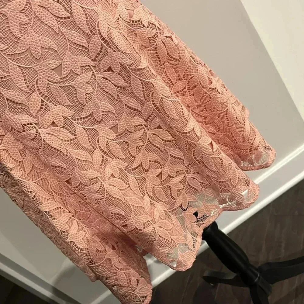 Shoshanna Alize Blush,Lace Overlay,V-Neck,Short Puff Sleeves,A-Line,Empire Waist — image 4 of 8